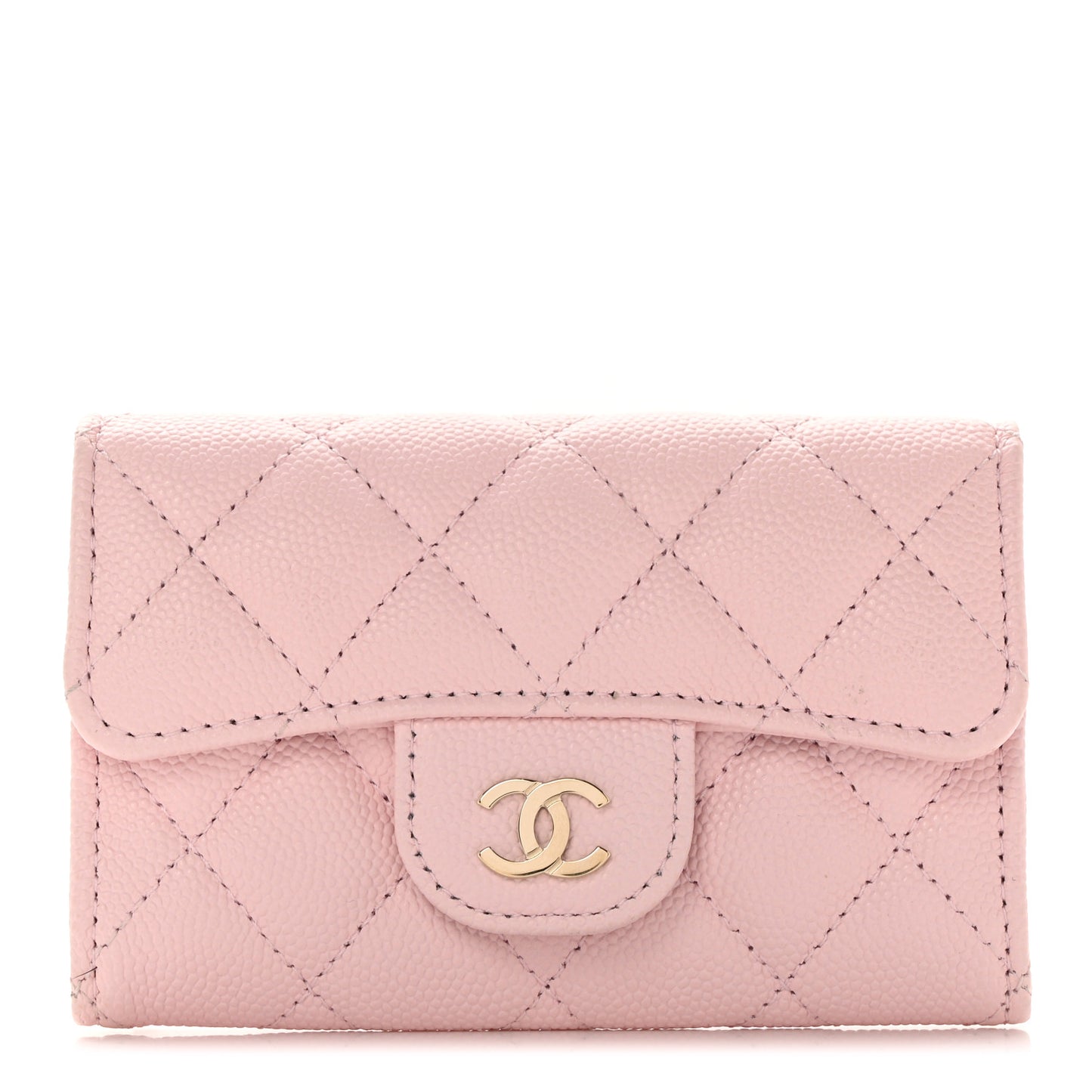Caviar Quilted Flap Card Holder Wallet Light Pink