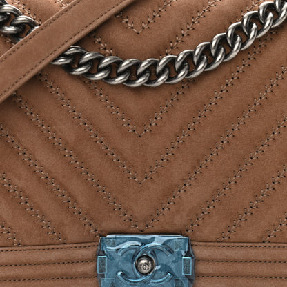 Chanel Nubuck Chevron Quilted New Medium Boy Flap Brown 8 of 12
