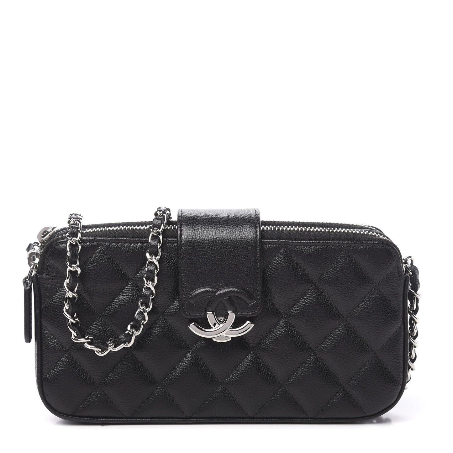 Grained Calfskin Quilted CC Box Clutch With Chain Black