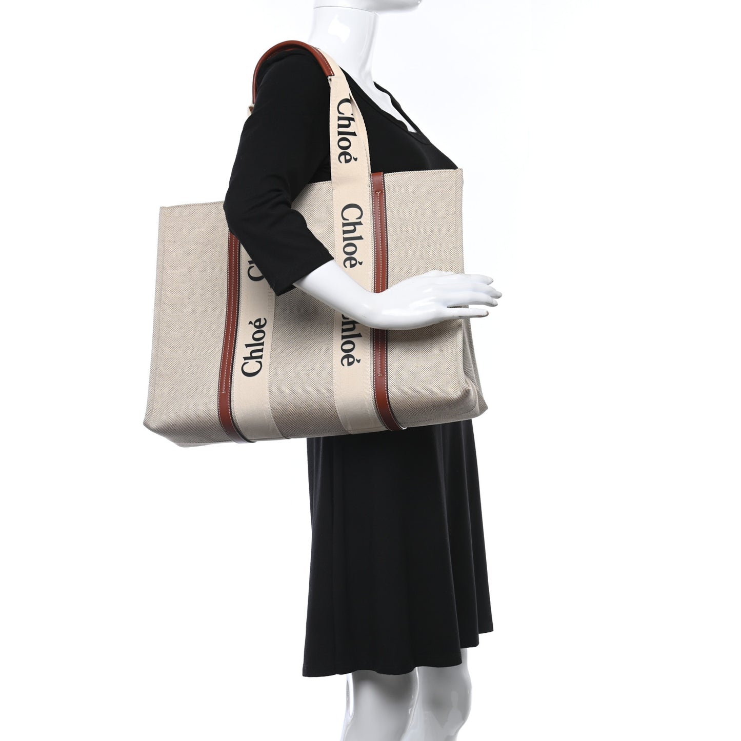 Cotton Calfskin Large Woody Ribbon Tote White Brown