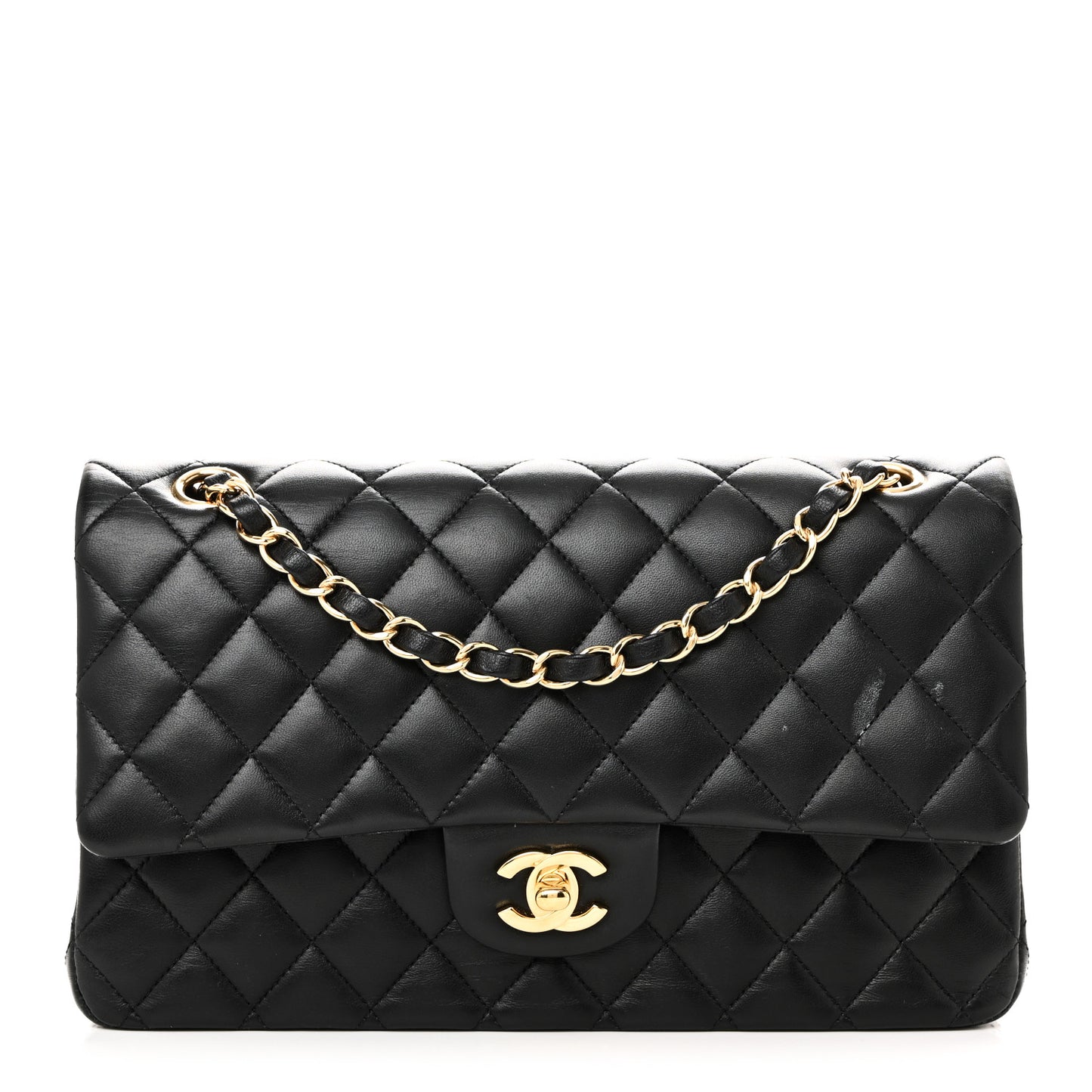 Lambskin Quilted Medium Double Flap Black