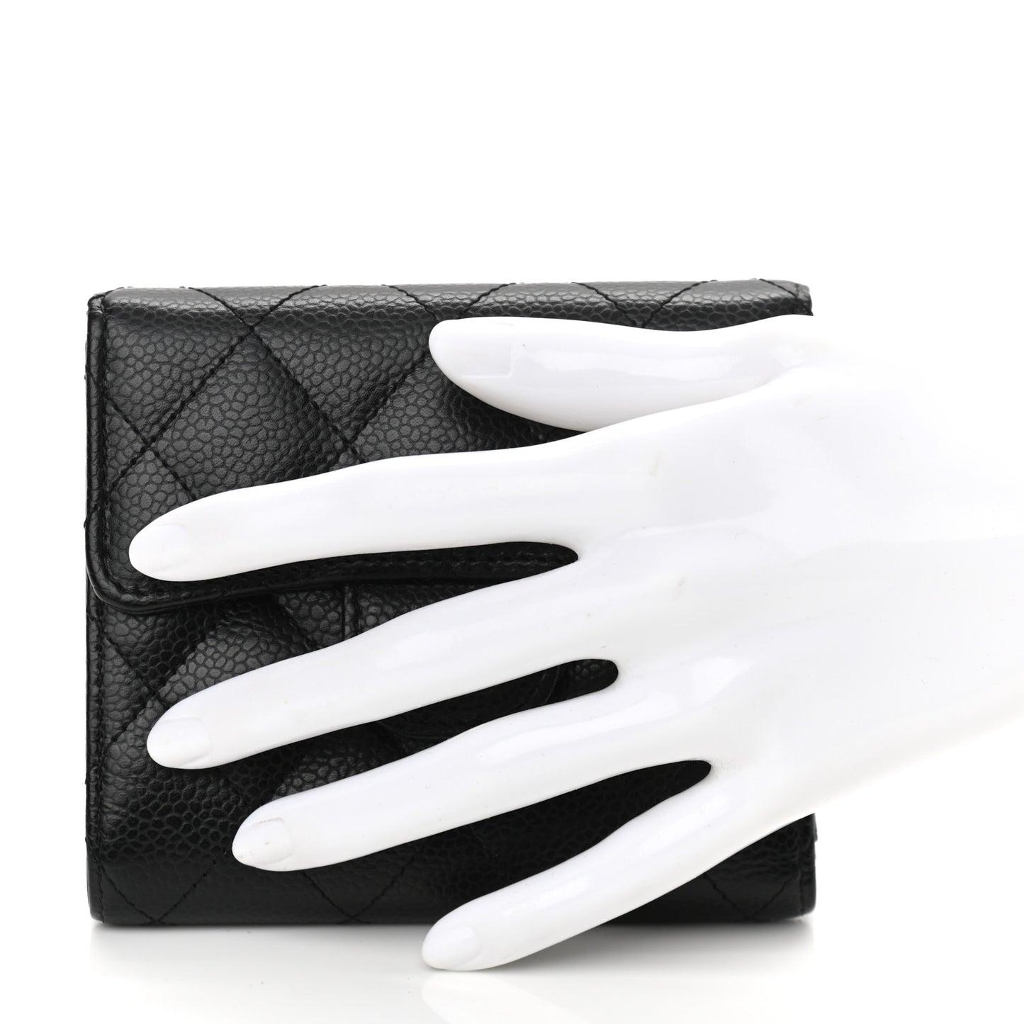 Caviar Quilted Compact Flap Wallet Black