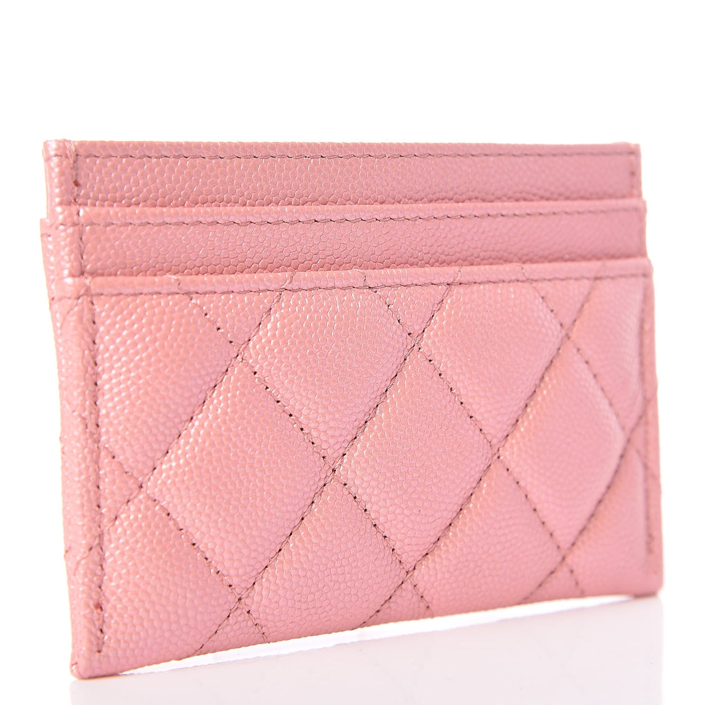 Iridescent Caviar Quilted Card Holder Rose Pink
