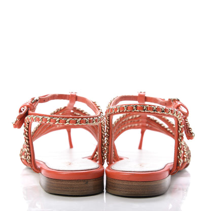 Chanel Kid Chain CC Logo Thong Sandals 39 Orange 6 of 9