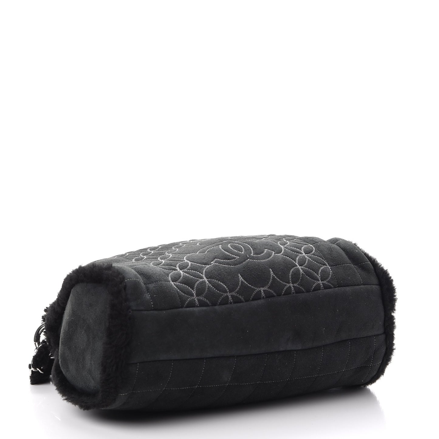 Shearling Suede Stiched CC Tote Black
