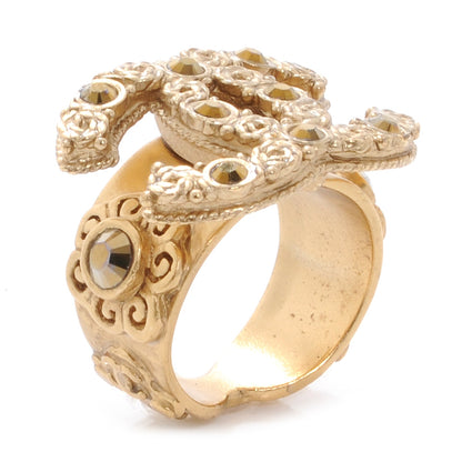 Chanel Crystal Filigree Camellia CC Ring 6 Gold 3 of 5