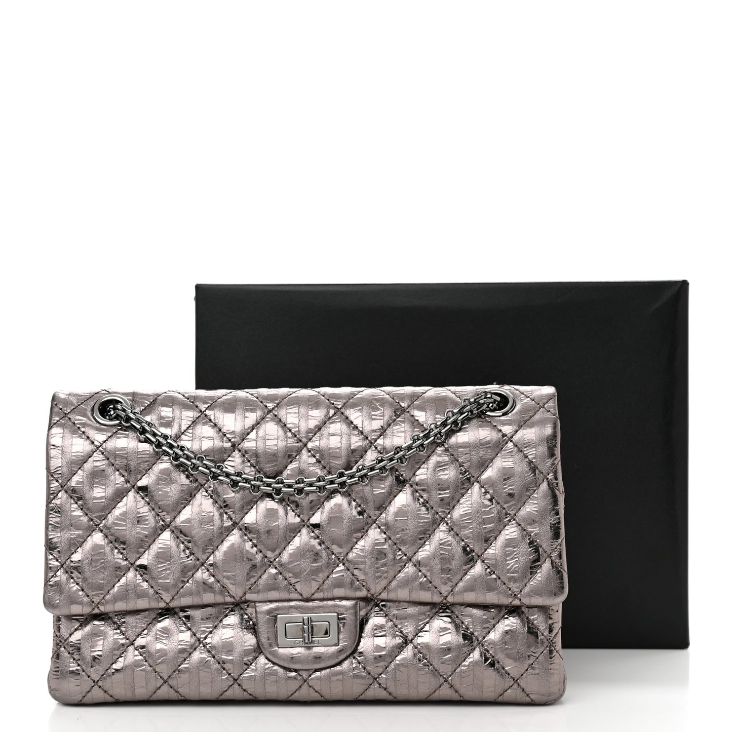 Metallic Calfskin Striped 2.55 Reissue 226 Flap Dark Silver