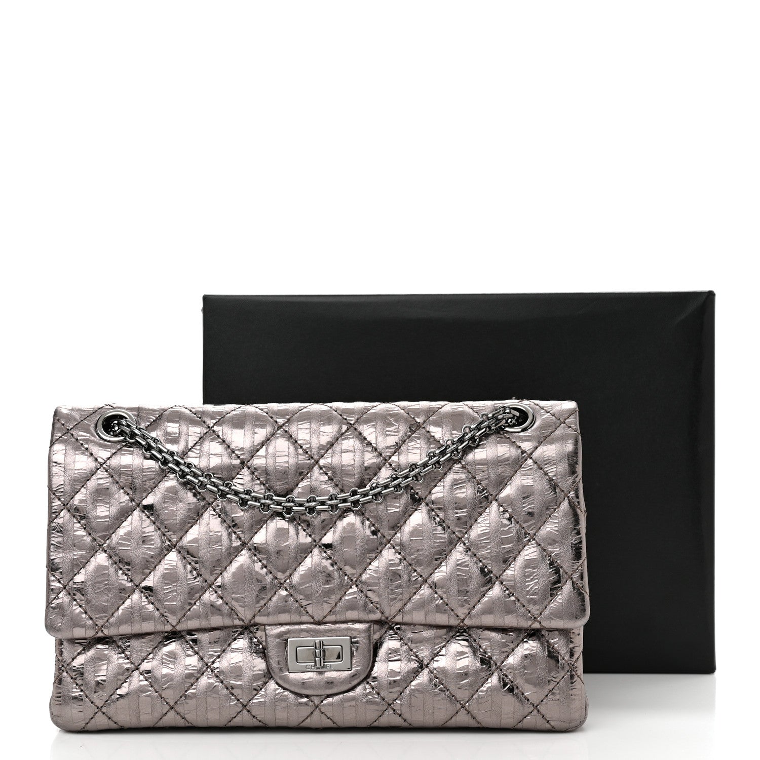 Chanel Metallic Calfskin Striped 2.55 Reissue 226 Flap Dark Silver 12 of 12