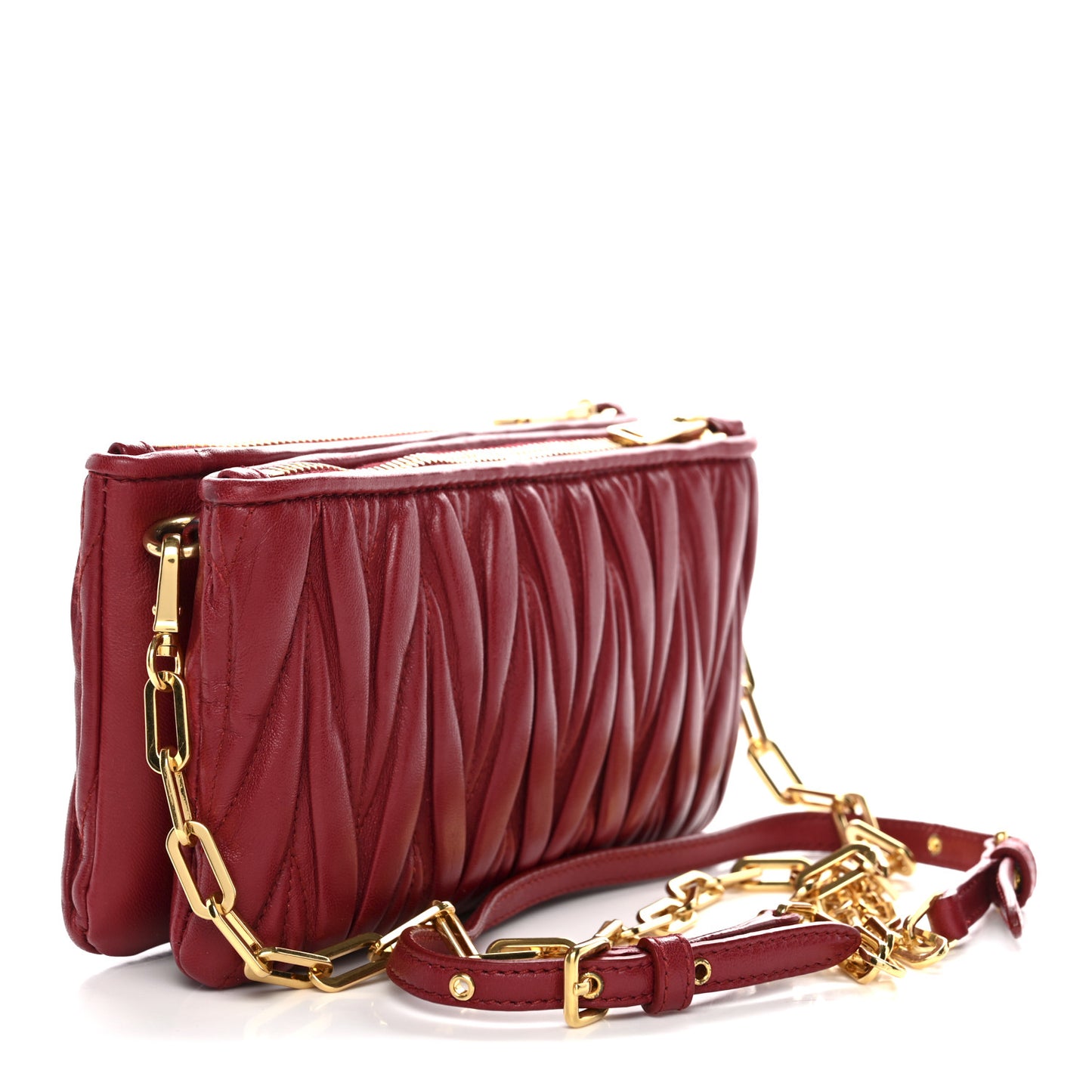 Nappa Matelasse Double Zip Crossbody Rubino