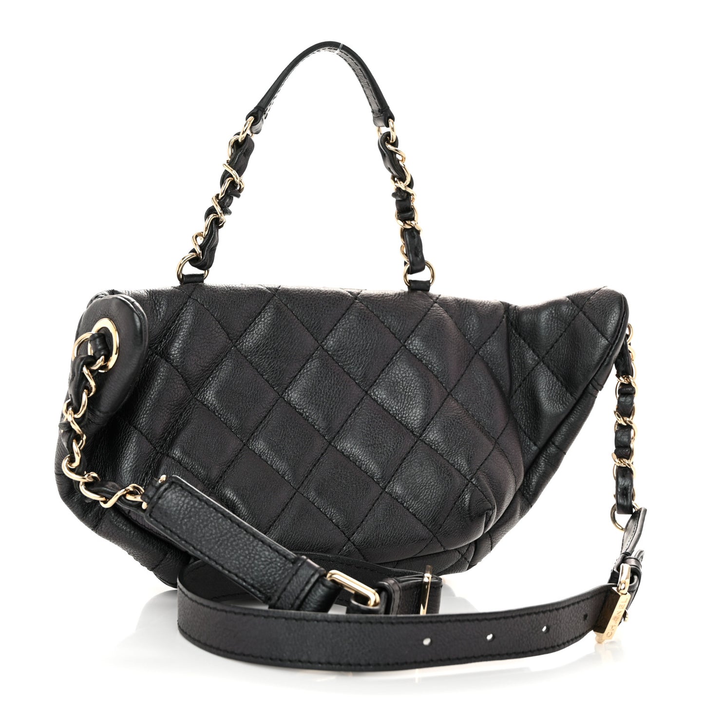 Iridescent Calfskin Quilted All About Waist Belt Bag Black