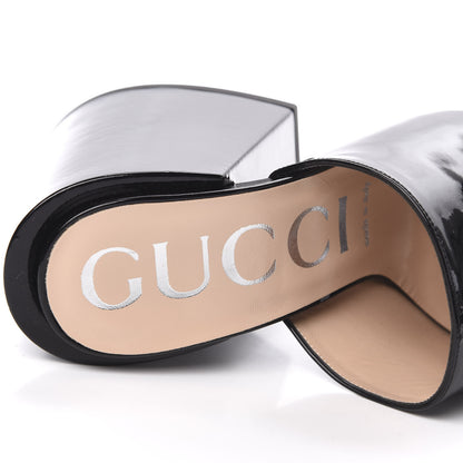 Gucci Patent Lexi Horsebit High-Heel Slide Sandals 38 Black 8 of 11
