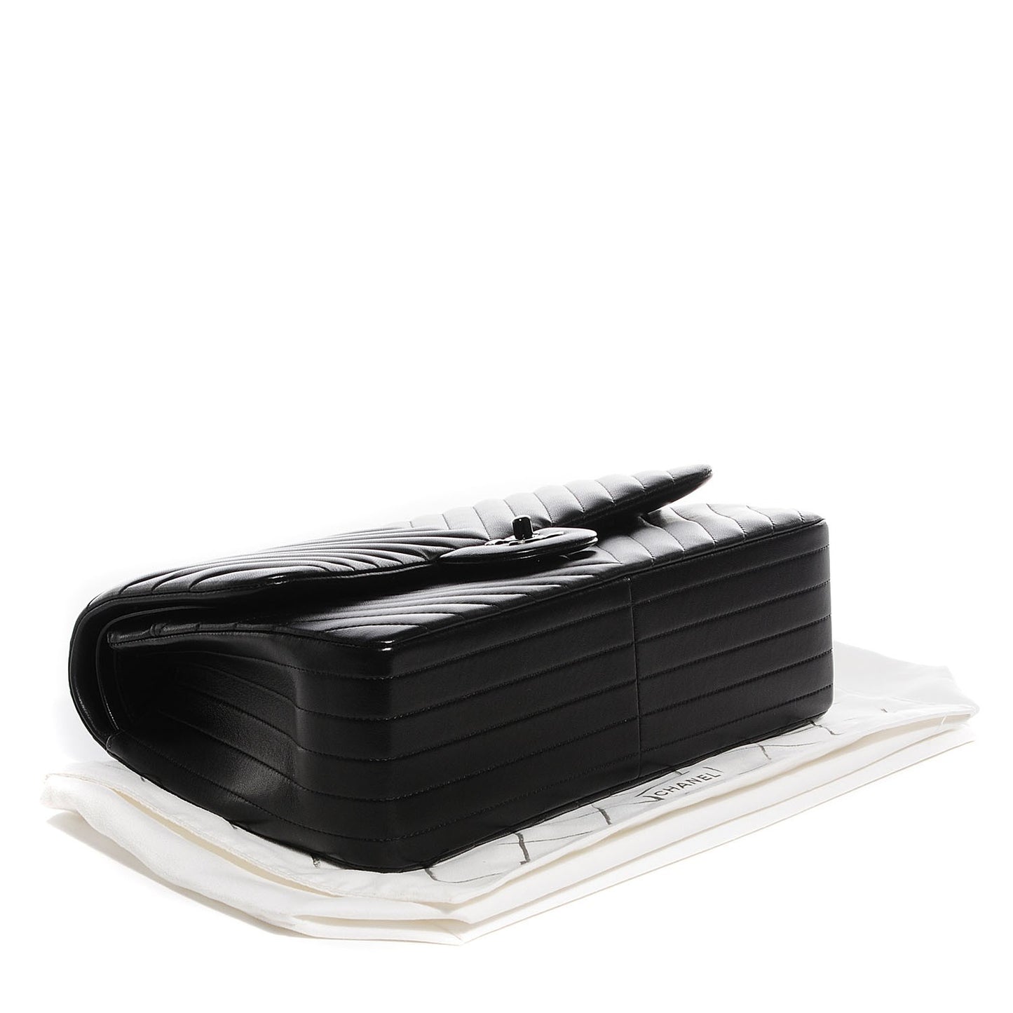 Lambskin Chevron Quilted Jumbo Double Flap So Black