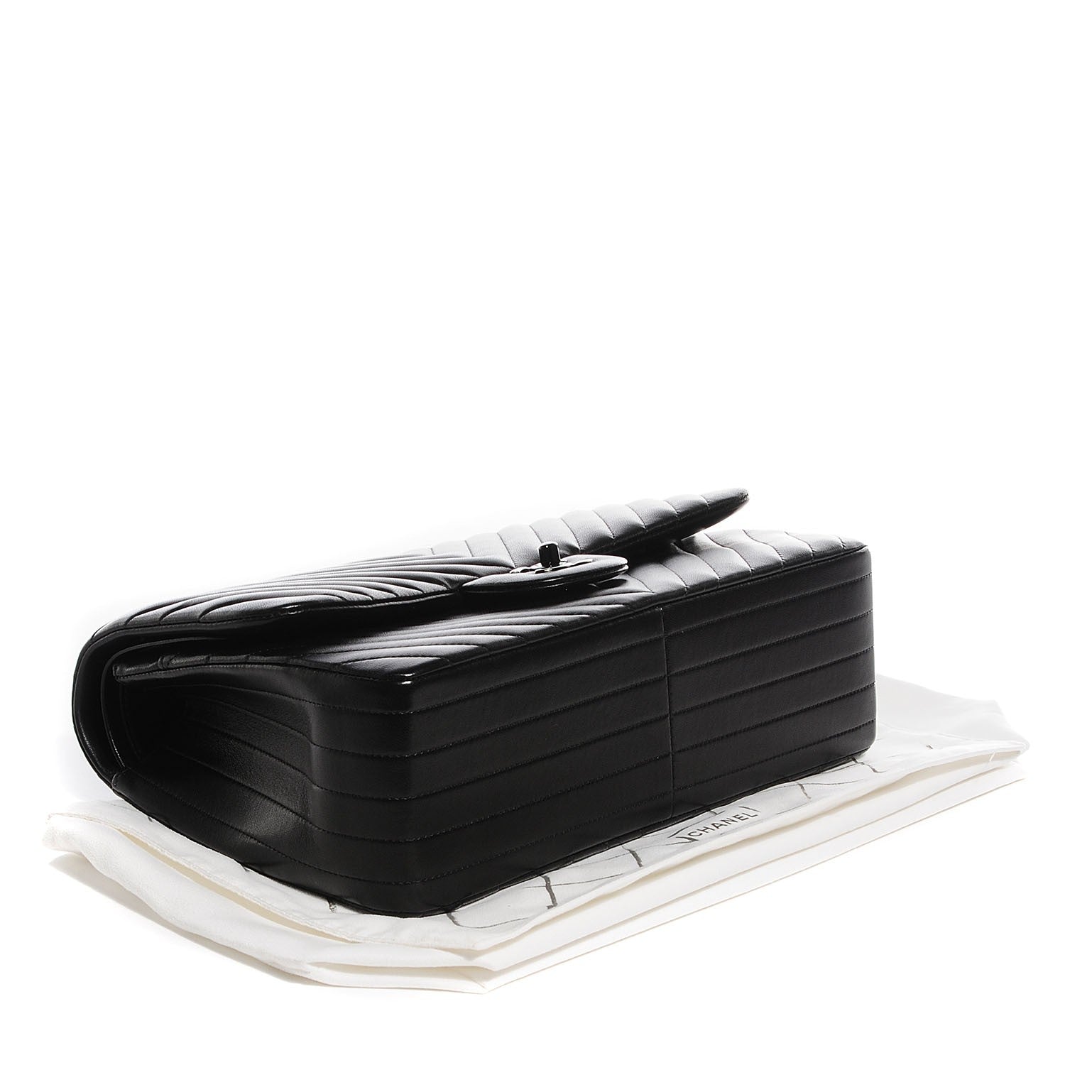 Chanel Lambskin Chevron Quilted Jumbo Double Flap So Black 4 of 9