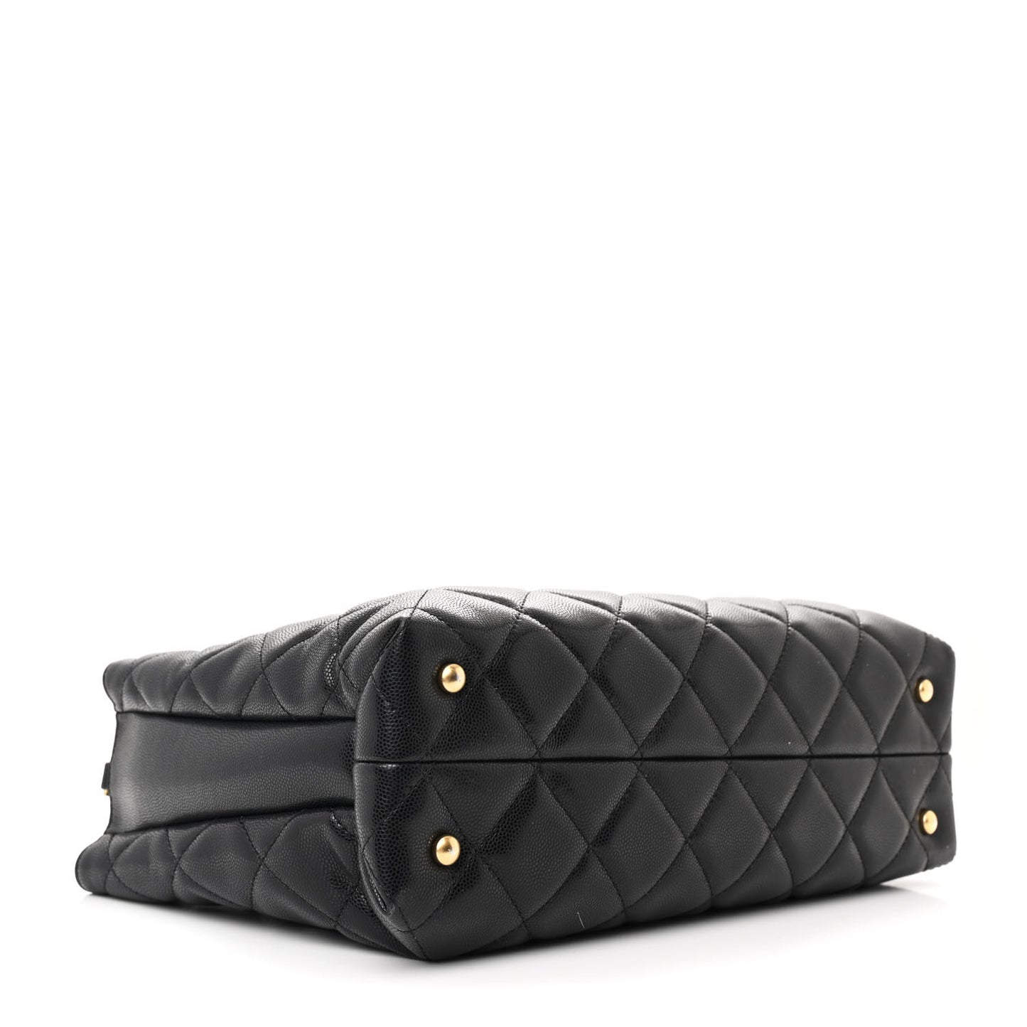Shiny Caviar Quilted Chain Handle Shopping Tote Black