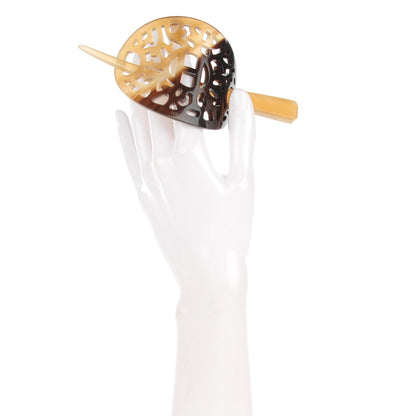 Hermes Buffalo Horn Curved Rocaille Hair Barrette Natural 2 of 6