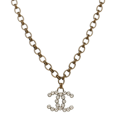 Chanel Crystal Chain Link CC Necklace Gold 1 of 5