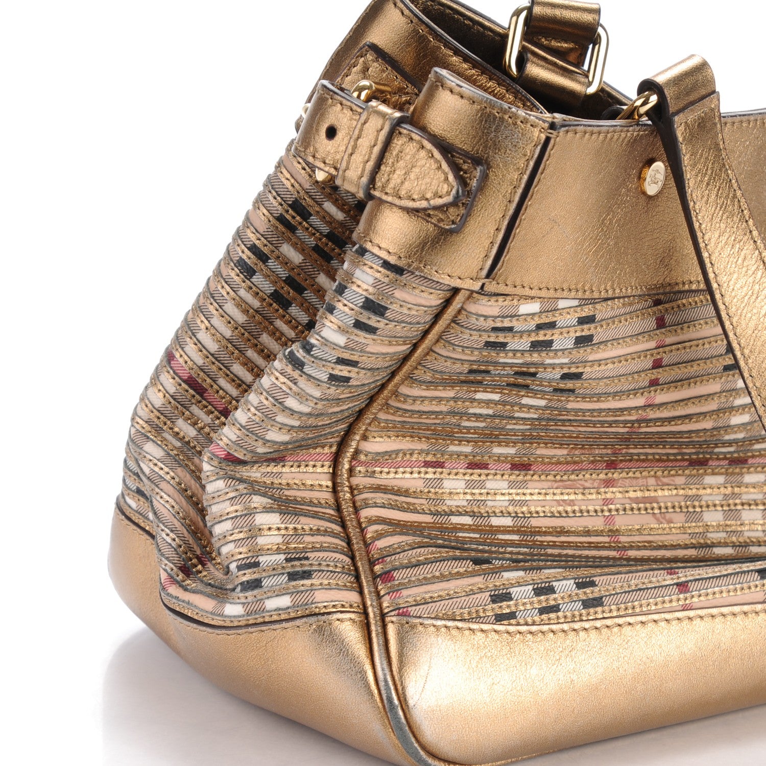 Burberry Haymarket Check Stripes Small Ravensdon Tote Gold 10 of 10