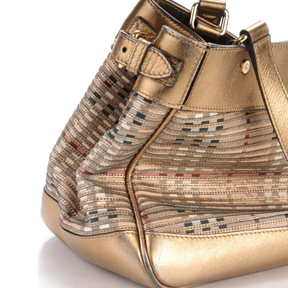 Burberry Haymarket Check Stripes Small Ravensdon Tote Gold 10 of 10