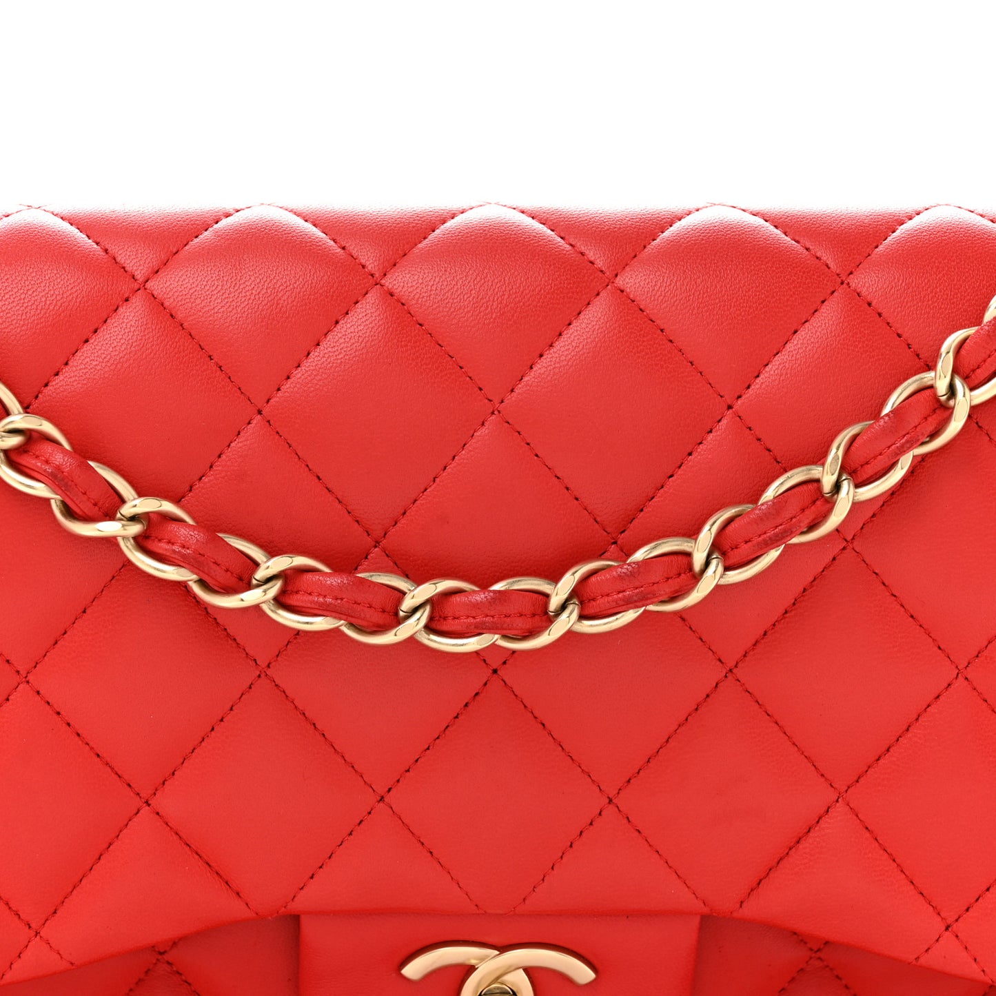 Lambskin Quilted Jumbo Double Flap Red
