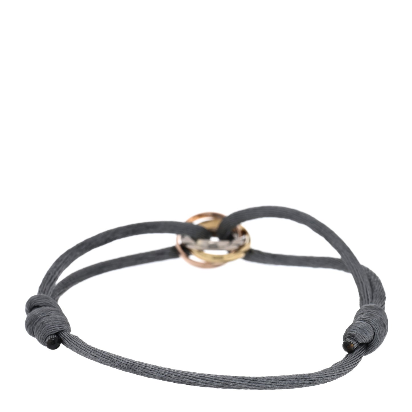 18k Pink Yellow White Gold Trinity Adjustable Cord Bracelet Grey