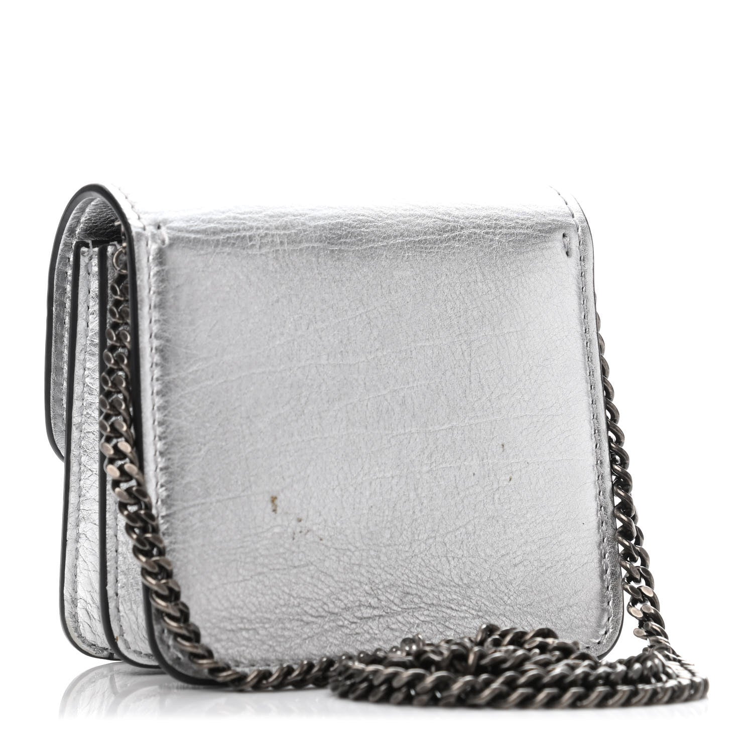 Valentino Garavani Metallic Calfskin Vlogo Compact Wallet with Chain Silver 2 of 4