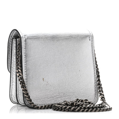 Valentino Garavani Metallic Calfskin Vlogo Compact Wallet with Chain Silver 2 of 4