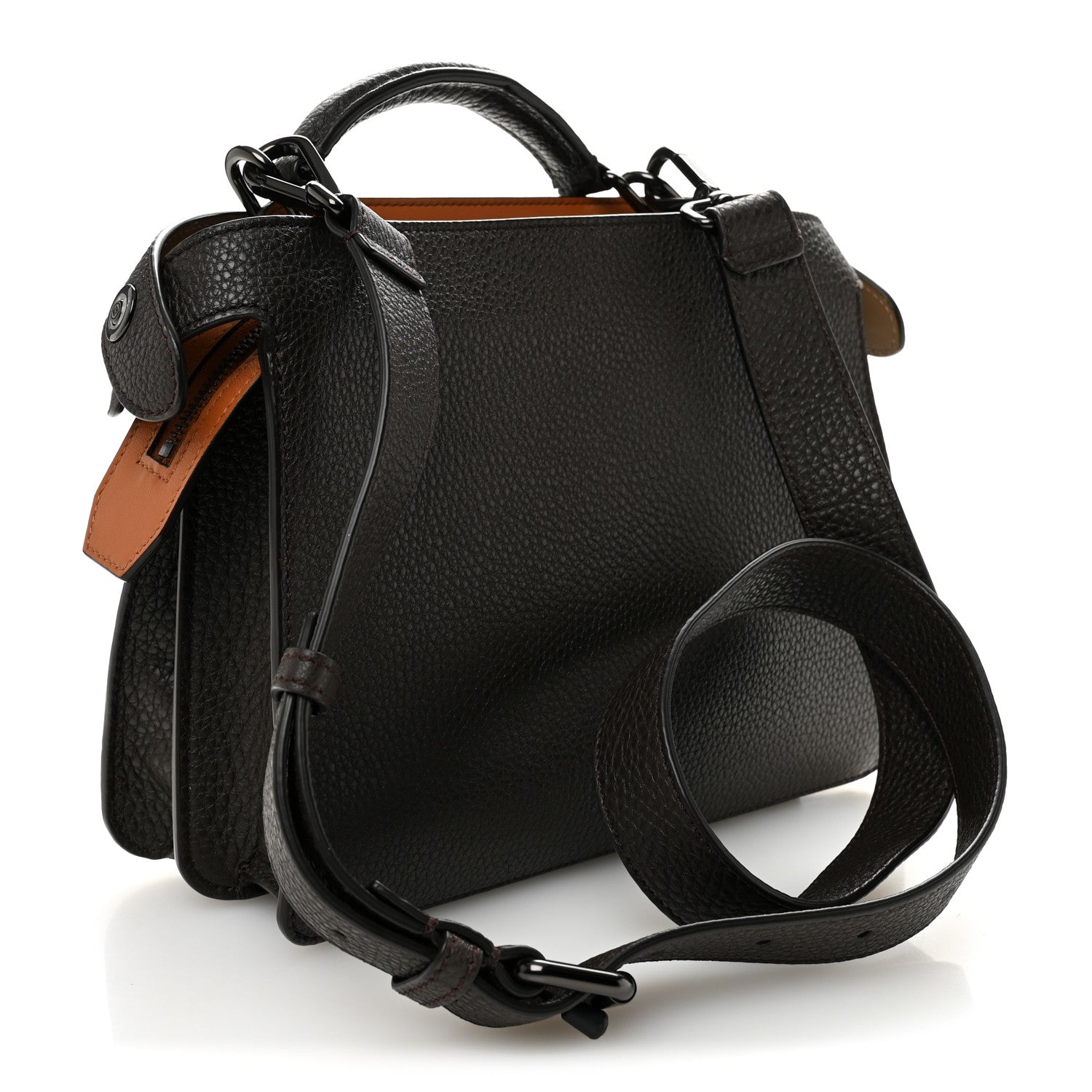 Fendi Cuoio Romano Vitello Cover Glazed Fabric Bi-Color FF 1974 Mini Peekaboo I SEE U Satchel Brown 3 of 10