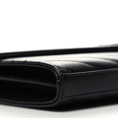 Saint Laurent Grain De Poudre Matelasse Chevron Monogram Chain Wallet Black 10 of 11
