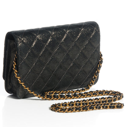 Chanel Iridescent Calfskin Quilted Tartan Button Wallet on Chain WOC Black 2 of 9