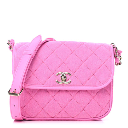 Chanel Denim Quilted Small Messenger Flap Neon Pink 1 of 5