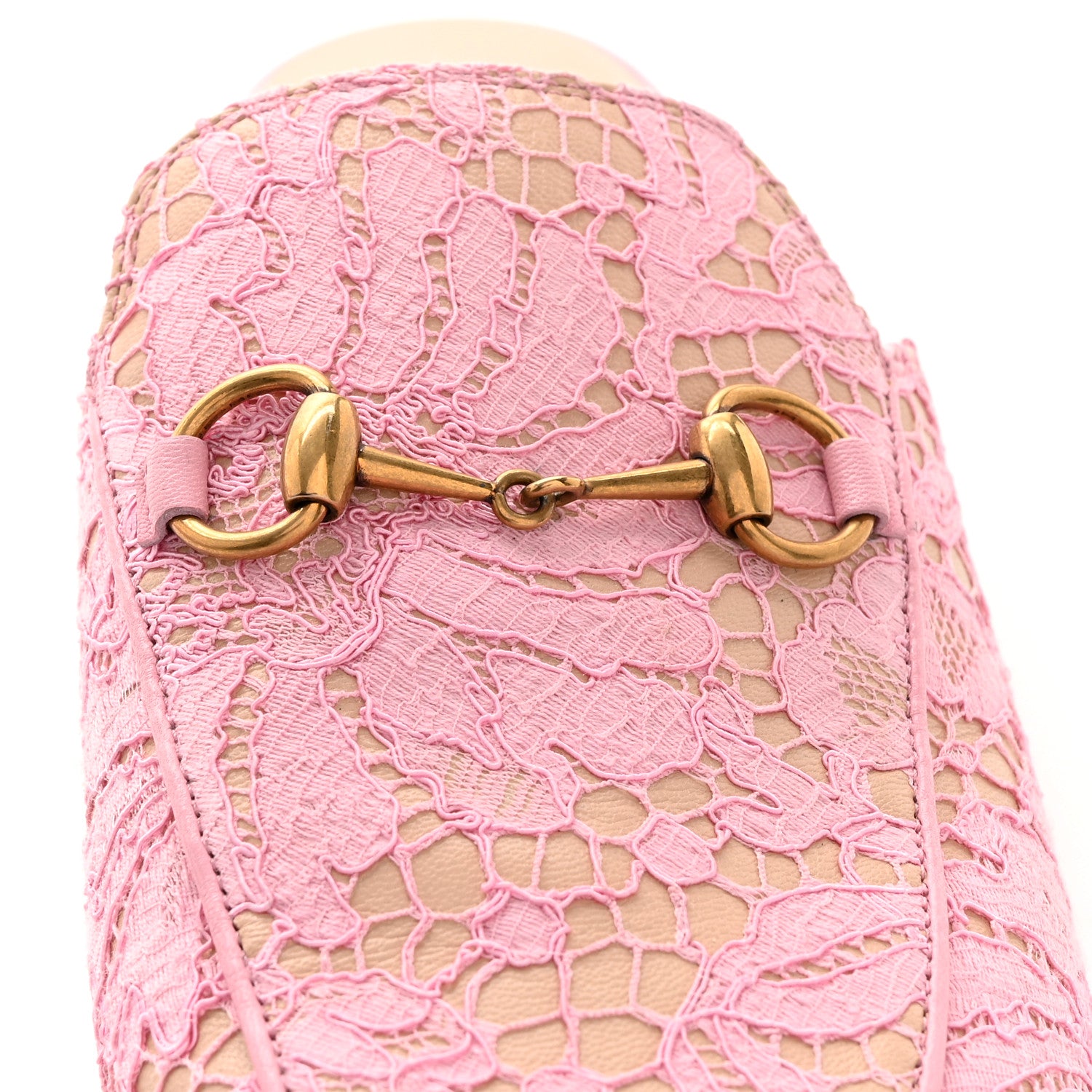 Gucci Lace Malaga Kid Womens Princetown Slippers 38 Sugar Pink Skin Rose 9 of 21