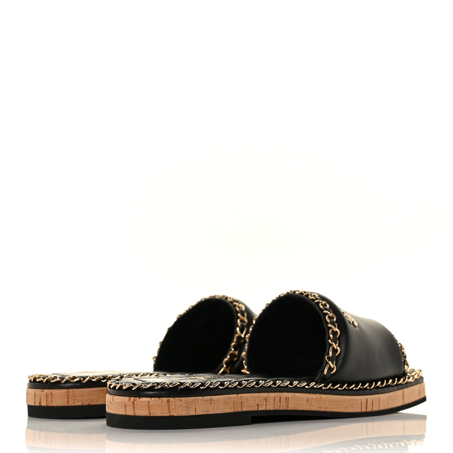 Lambskin Chain Cork Slide Sandals 39 Black