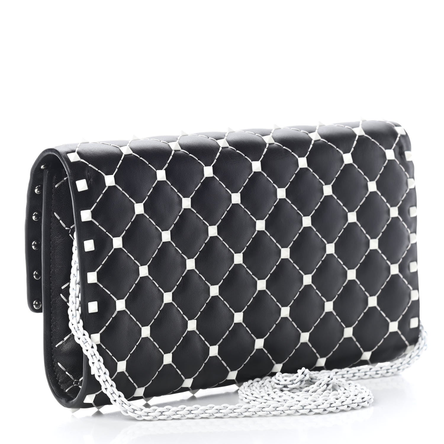 Valentino Garavani Lambskin Free Rockstud Spike Wallet On Chain Black 3 of 7