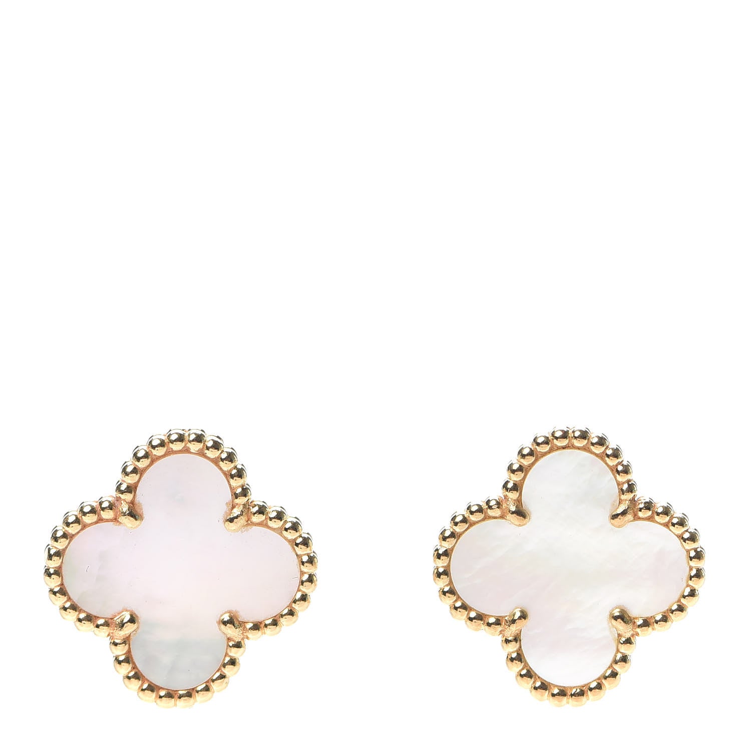 Van Cleef & Arpels 18K Yellow Gold Mother of Pearl Vintage Alhambra Earrings 1 of 6