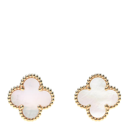 Van Cleef & Arpels 18K Yellow Gold Mother of Pearl Vintage Alhambra Earrings 1 of 6