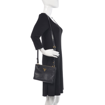 Prada Vitello Phenix Double Zip Crossbody Bag Black 2 of 9