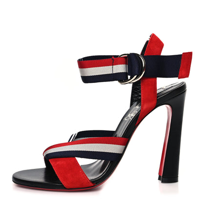 Christian Louboutin Suede Water Poleta Striped Sandals 37 Red Blue 1 of 7