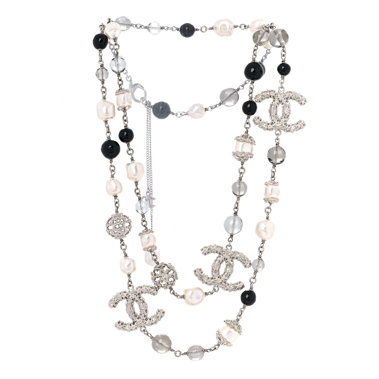 Chanel Pearl Crystal CC Textured Beaded Long Necklace 2 of 5