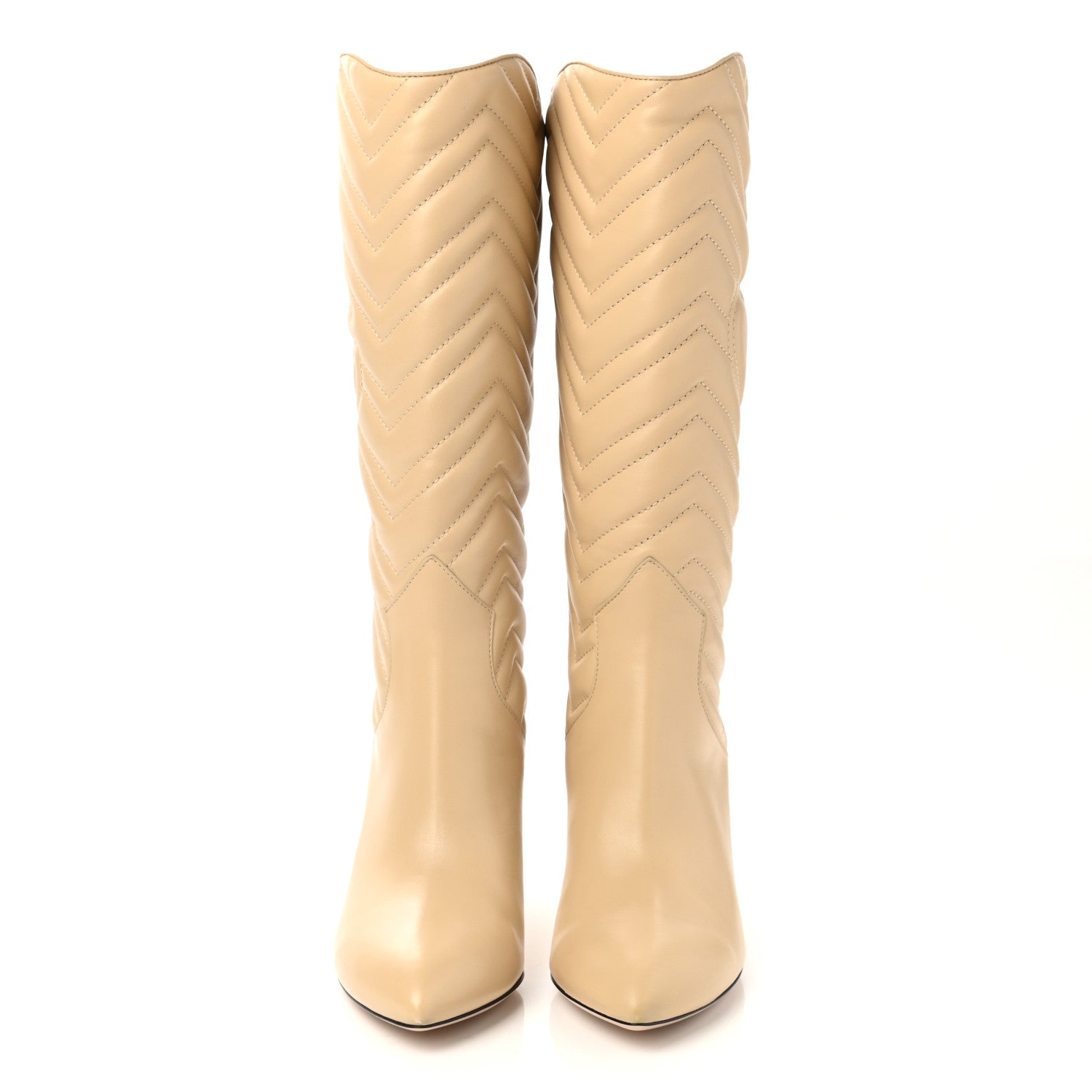 Gucci Nappa Matelasse Nina Low Heel Pointy Boots 37 Sand Storm 2 of 9