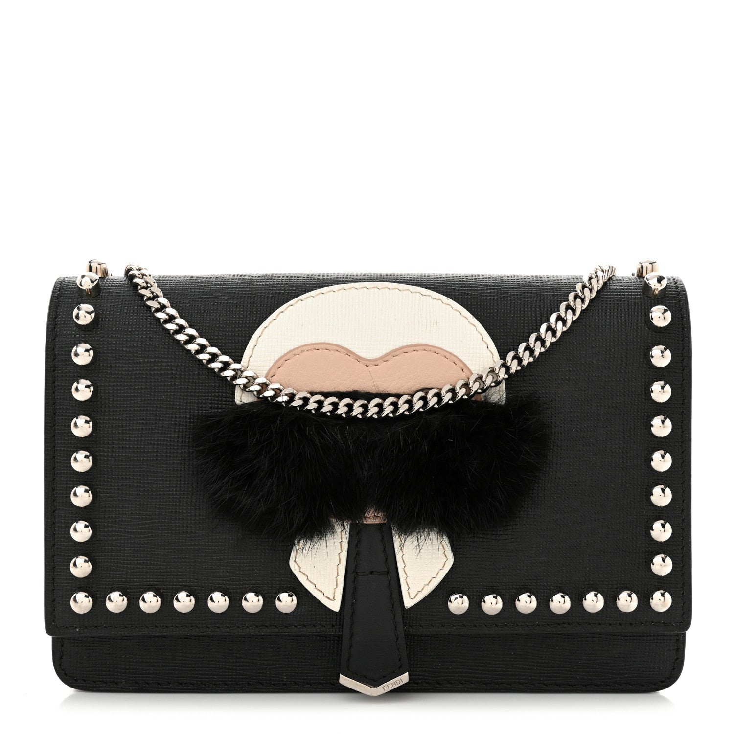 Fendi Vitello Elite Mink Fur Studded Karlito Tube Wallet on Chain Black 1 of 13