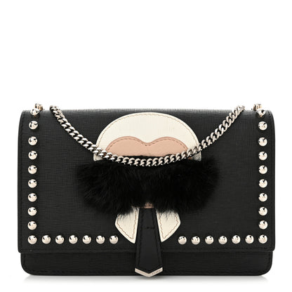 Fendi Vitello Elite Mink Fur Studded Karlito Tube Wallet on Chain Black 1 of 13