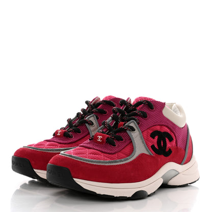 Chanel Mesh Suede Calfskin Grained Calfskin Womens CC Sneakers Dark 36.5 Pink Silver 3 of 10