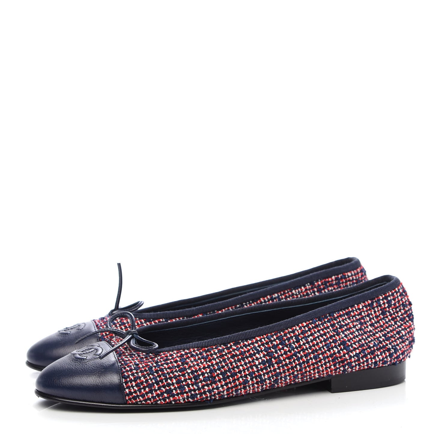 Tweed Lambskin Cap Toe Ballerina Flats 40 Navy Red