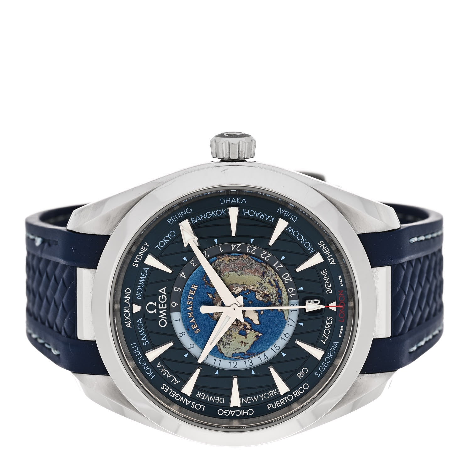 Omega Stainless Steel Rubber 43mm Seamaster Aqua Terra World Time Chronometer Automatic Watch Blue 220.12.43.22.03.001 2 of 5