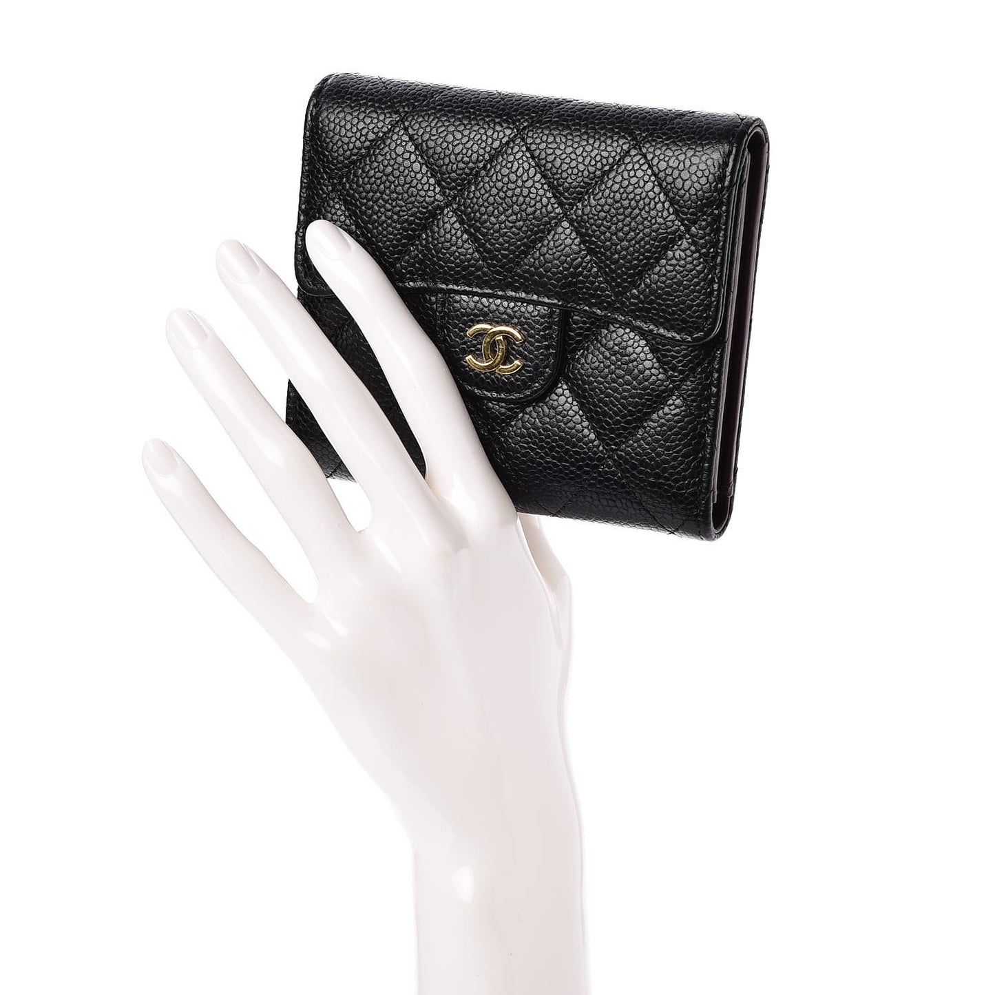 Caviar Quilted Compact Flap Wallet Black