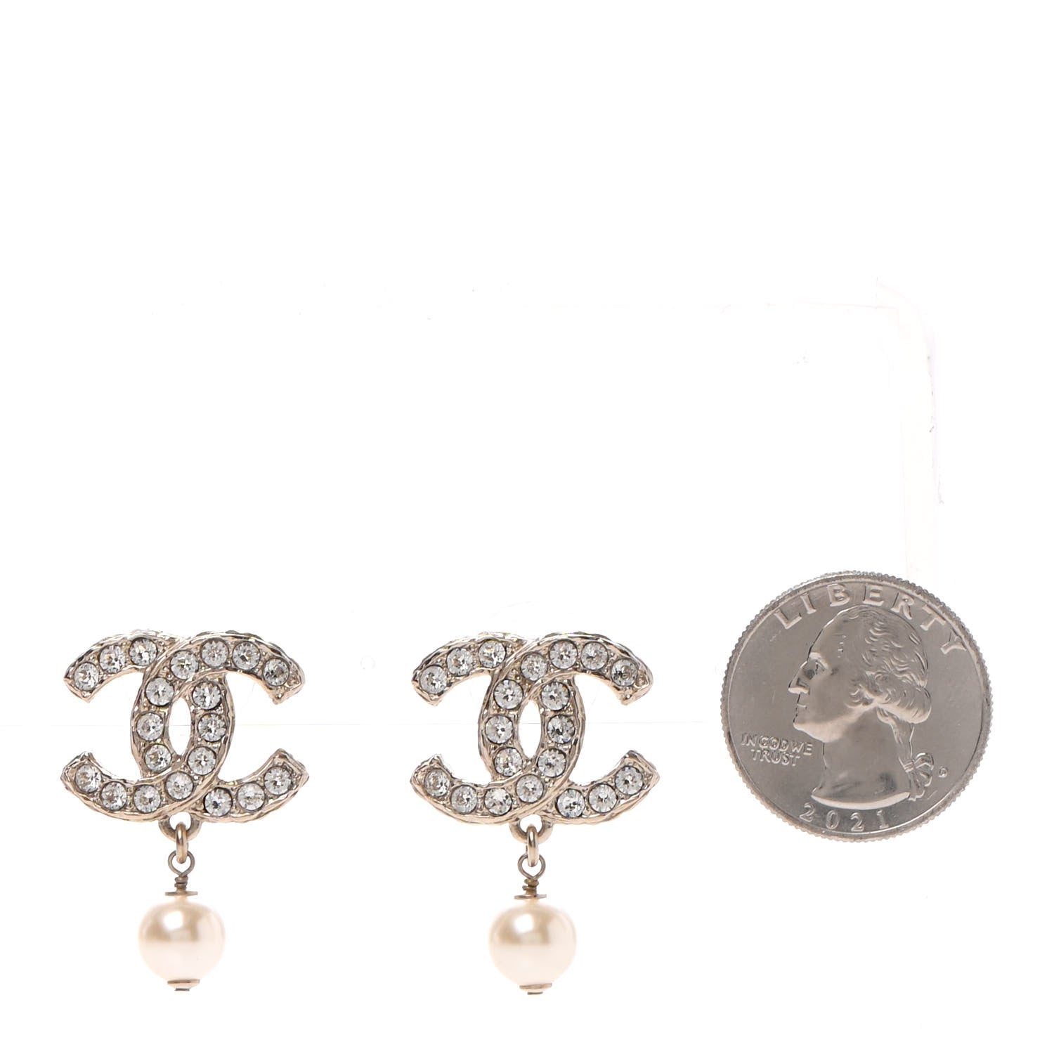 Chanel Crystal Pearl CC Drop Earrings Gold 2 of 4