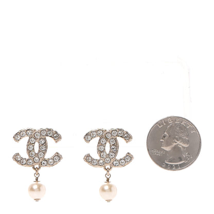 Chanel Crystal Pearl CC Drop Earrings Gold 2 of 4