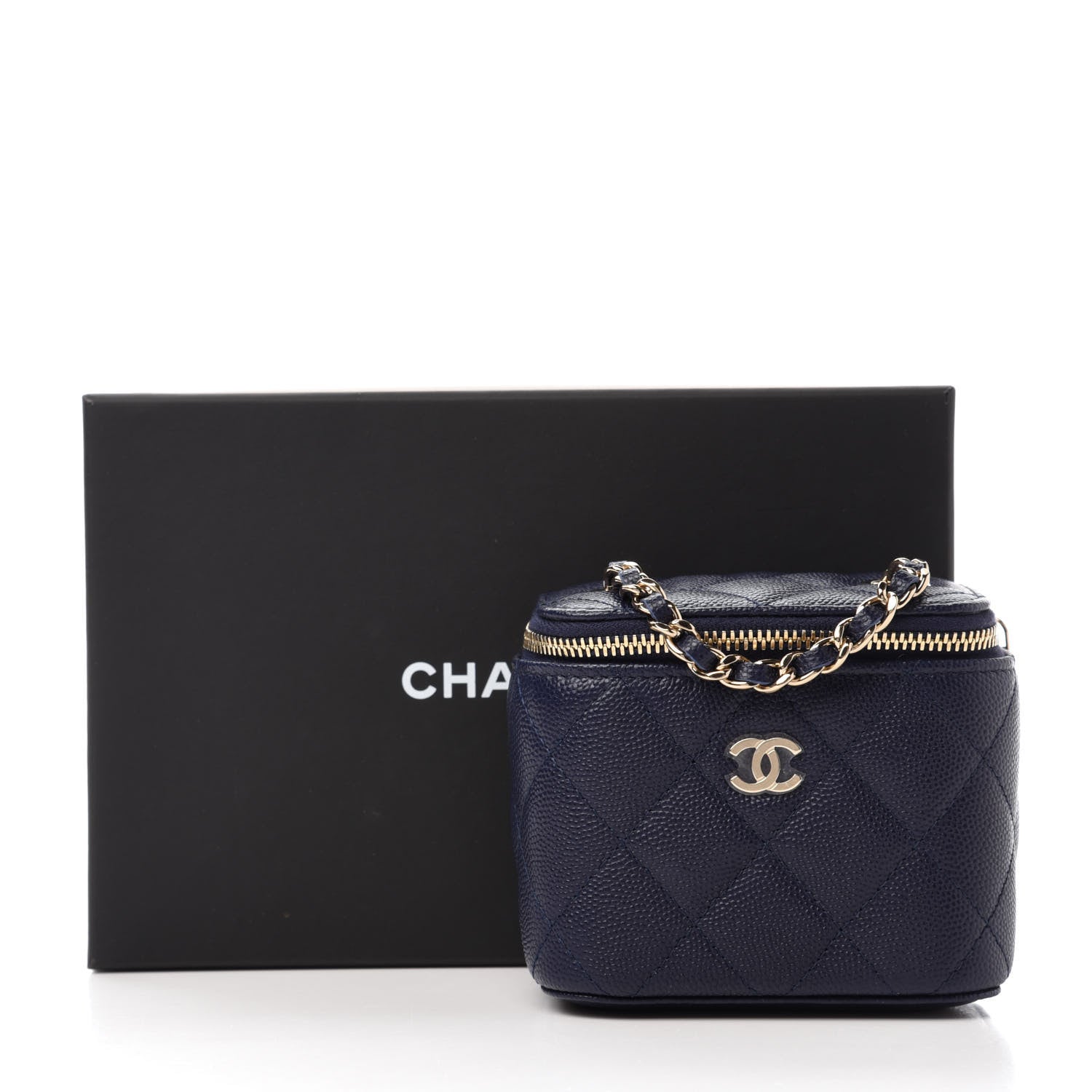 Chanel Caviar Quilted Mini Vanity Case With Chain Navy 11 of 11