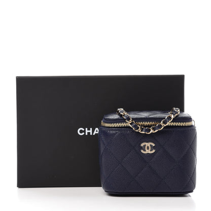Chanel Caviar Quilted Mini Vanity Case With Chain Navy 11 of 11
