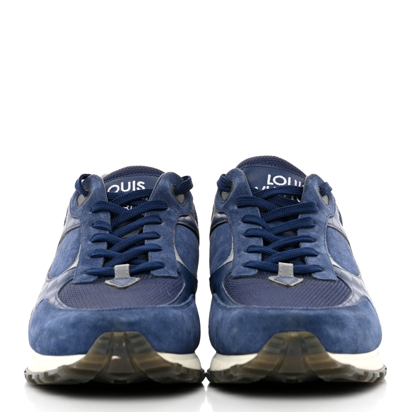 Calfskin Suede Damier Run Away Sneakers 10 Blue